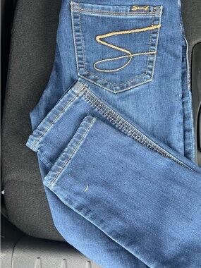 Seven7 Dark Blue Skinny Jeans with Gold Stitching Accent